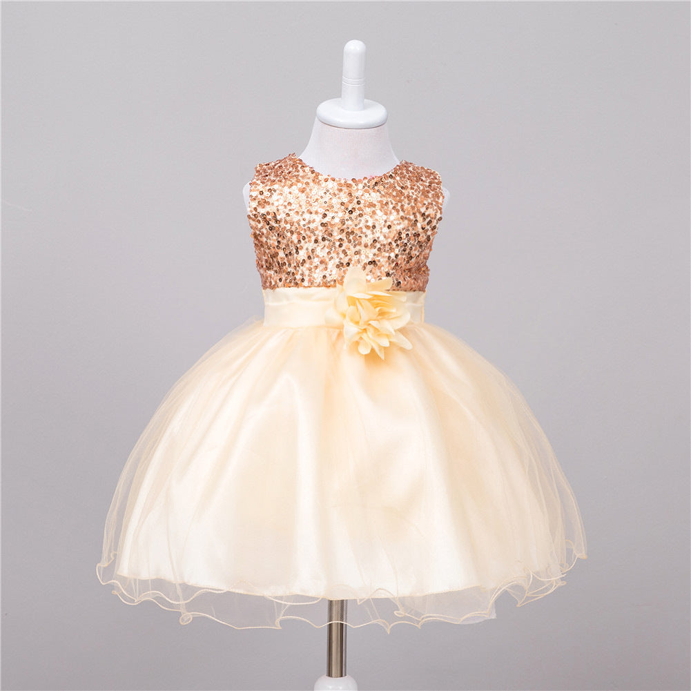 Girls Sequin Princess Dress - Flower Girl Wedding Party Gown