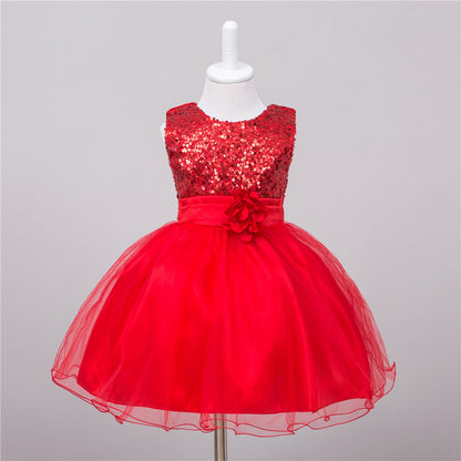 Girls Sequin Princess Dress - Flower Girl Wedding Party Gown
