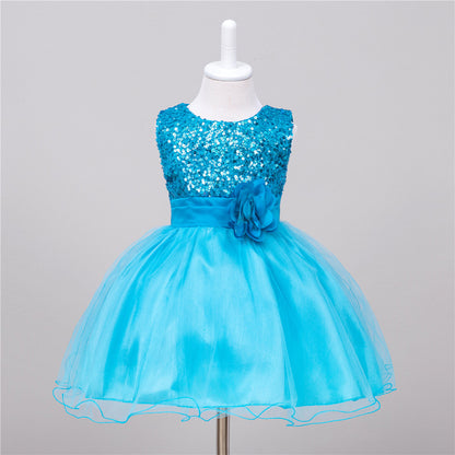Girls Sequin Princess Dress - Flower Girl Wedding Party Gown
