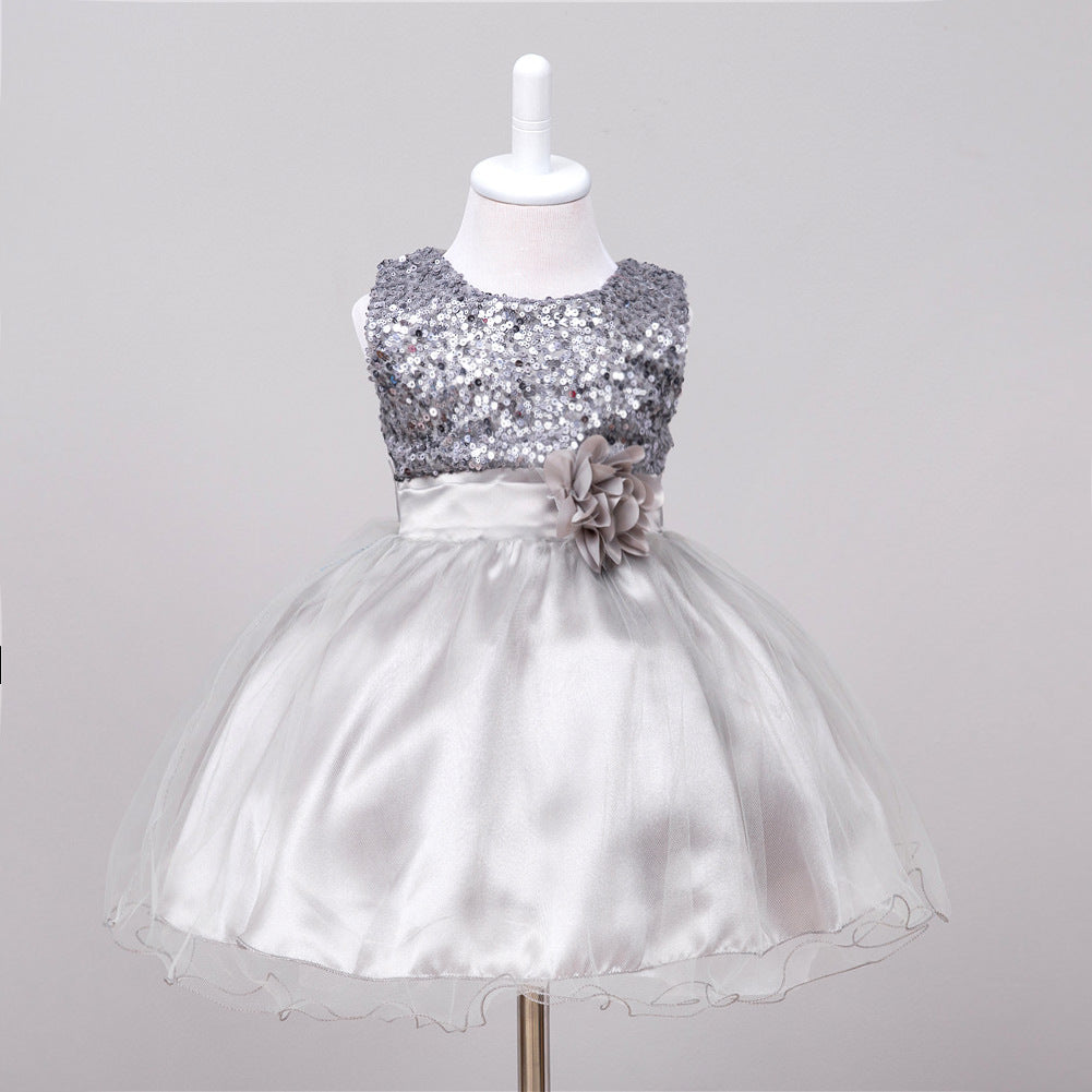 Girls Sequin Princess Dress - Flower Girl Wedding Party Gown