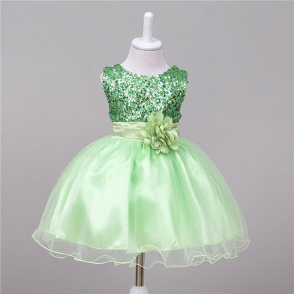 Girls Sequin Princess Dress - Flower Girl Wedding Party Gown
