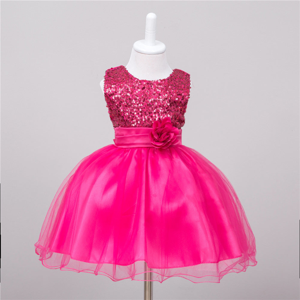 Girls Sequin Princess Dress - Flower Girl Wedding Party Gown