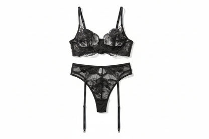 Embroidered Lingerie Set - Three-Piece Underwire Bra Collection
