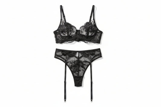 Embroidered Lingerie Set - Three-Piece Underwire Bra Collection