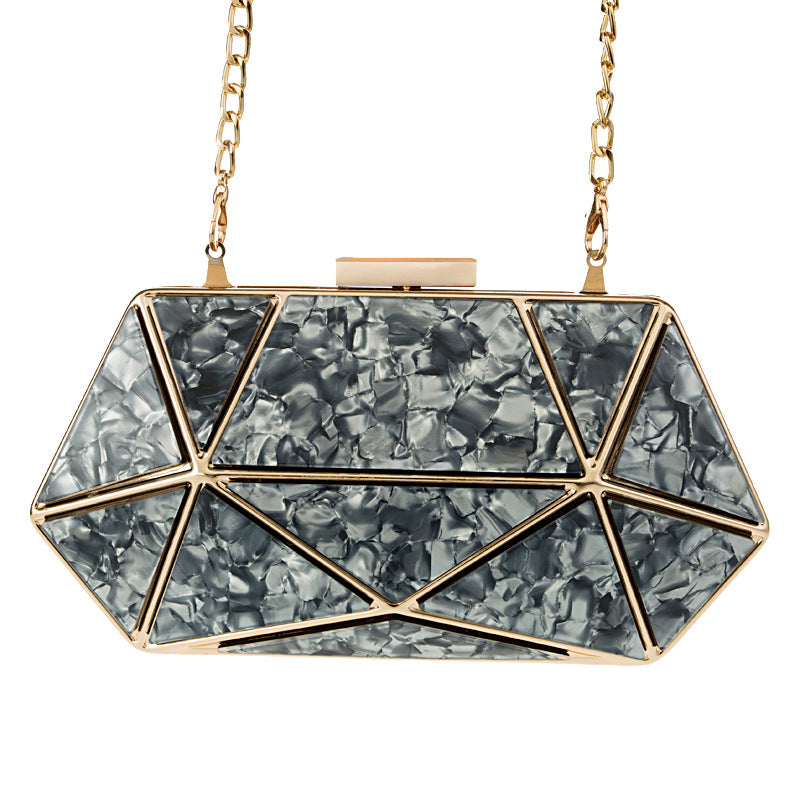 Acrylic Marble Evening Bag - Pillow-Style Clutch with Chain Handle
