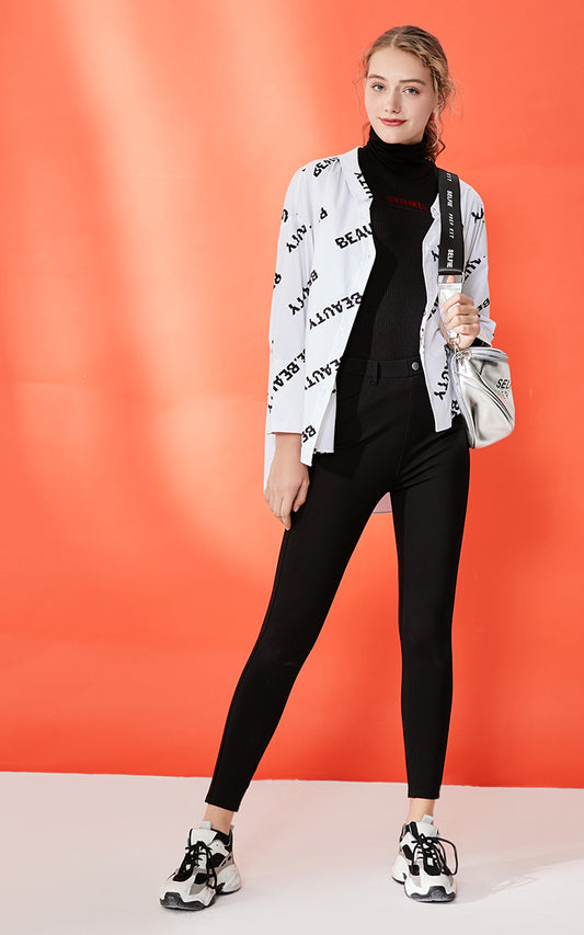 Black Stretch Leggings - Thin Fitted Outer Wear Pants