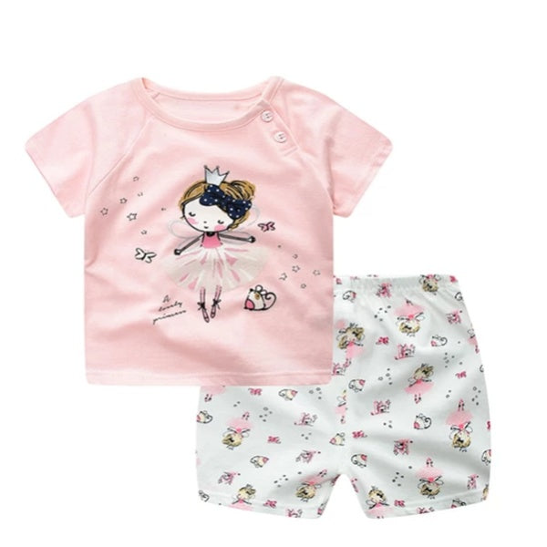 Baby Summer Outfit Set - Cotton T-Shirt & Shorts Cartoon Print