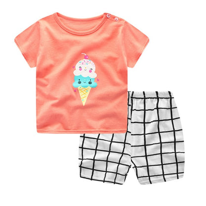 Baby Summer Outfit Set - Cotton T-Shirt & Shorts Cartoon Print