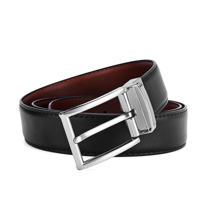 Men's Rotating Pin Buckle Genuine Leather Belt - Two-Layer Cowhide with Alloy Buckle