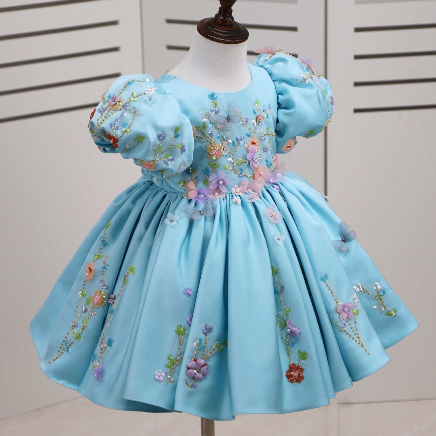 Girls Satin Princess Dress - Sleeveless Floral Party Dress with Bow