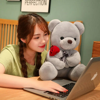 Rose Teddy Bear Plush Toy - Soft Stuffed Animal Pillow Gift