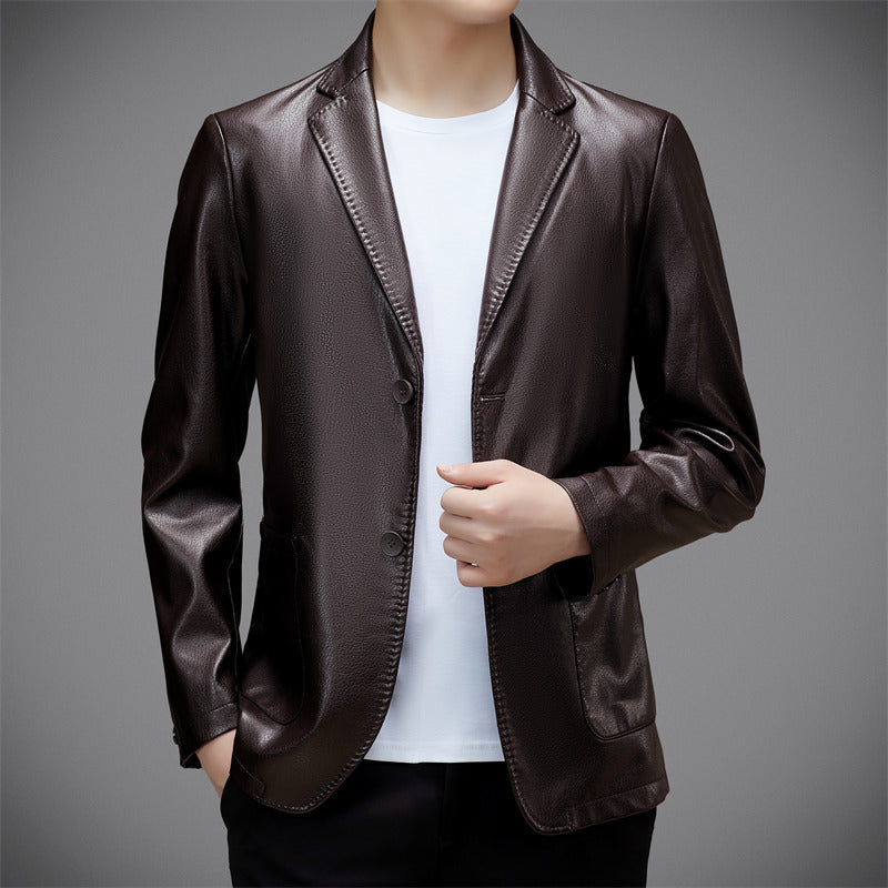 Men's Korean Style PU Leather Jacket - Classic Moto Coat