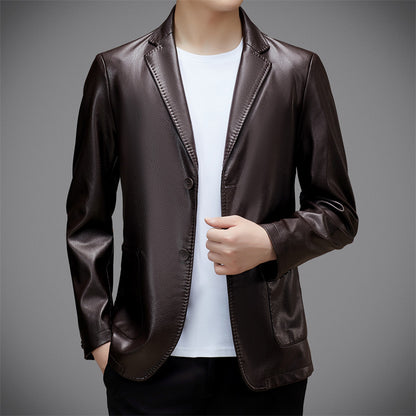Men's Korean Style PU Leather Jacket - Classic Moto Coat