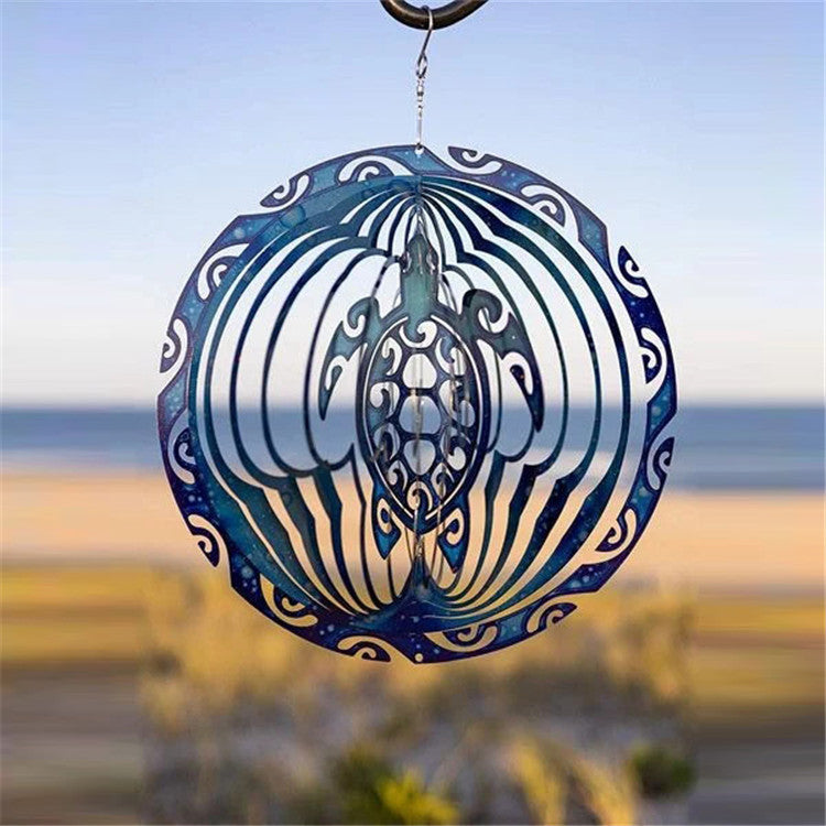 3D Ocean Blue Sea Turtle Wind Spinner - Metal Wind Chime Garden Decoration
