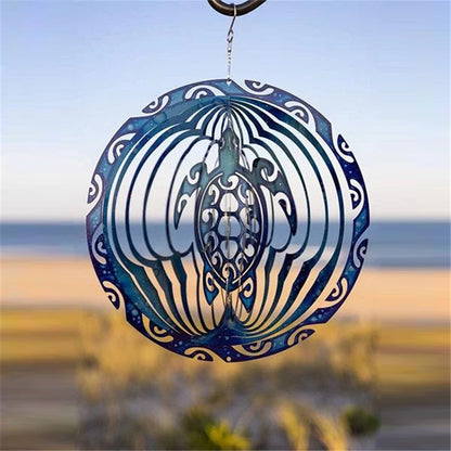 3D Ocean Blue Sea Turtle Wind Spinner - Metal Wind Chime Garden Decoration