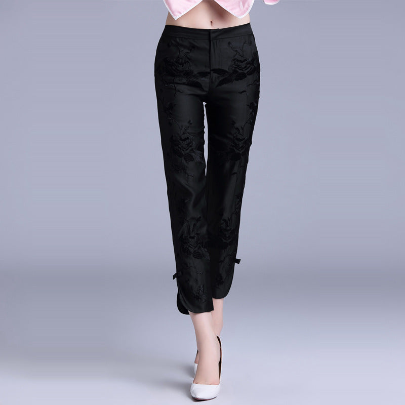 Embroidered Nine-Point Pants - Vintage Chinese Style Slimming Trousers