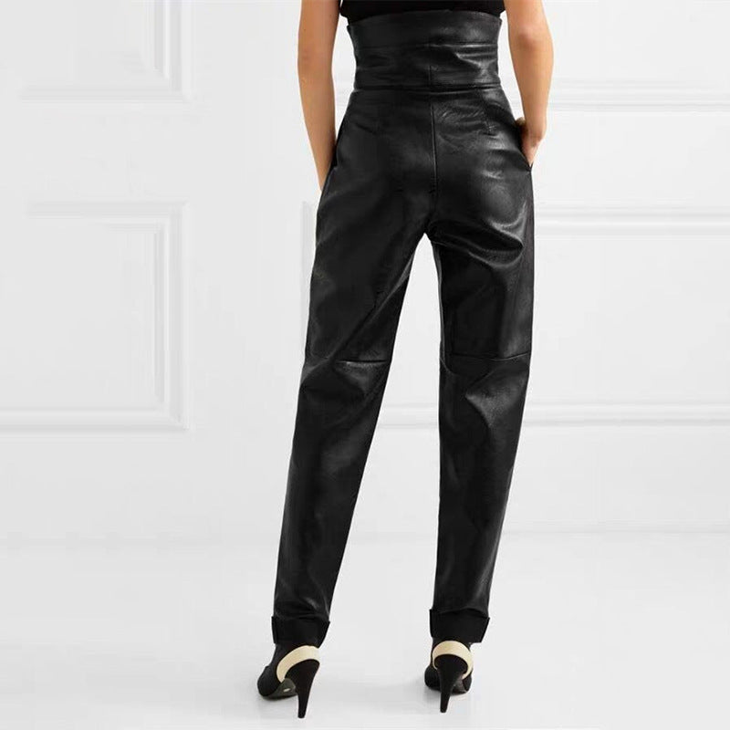 PU Leather Tapered Pants - Street Style Harem Trousers