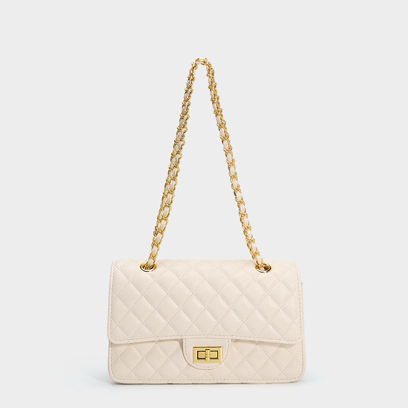 Large Capacity Quilted Lingerie Travel Bag - Cowhide Leather Crossbody