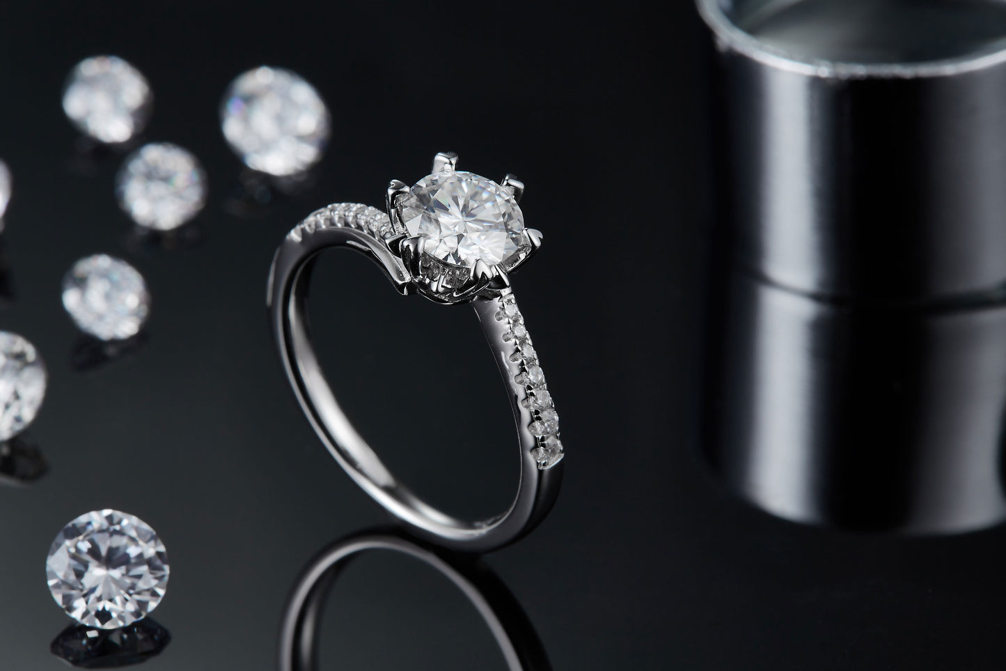 1 Carat Moissanite Sterling Silver Wedding Ring - Platinum Plated