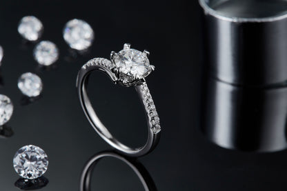 1 Carat Moissanite Sterling Silver Wedding Ring - Platinum Plated