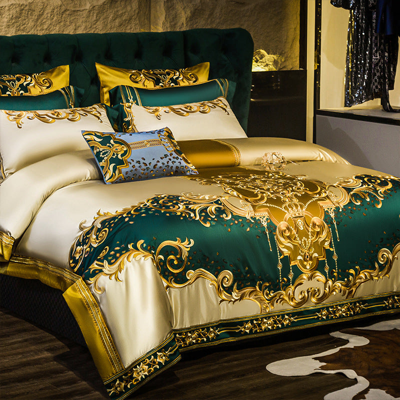 Luxury European-Style Embroidered Bedding Set - 10-Piece Long-Staple Cotton Collection