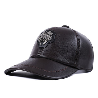 Premium Genuine Goat Leather Peaked Cap - Adjustable Unisex Winter Hat