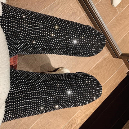 Women's Rhinestone Embellished Slim Leggings - Sparkling Diamond Detail Pants