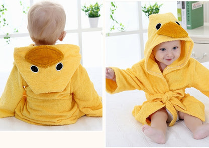 Cotton Baby Hooded Bathrobe - Cute Animal Design Bath Towel
