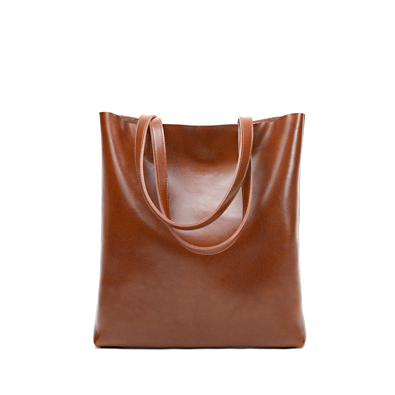 Women's Genuine Cowhide Leather Bag - Stylish and Simple Design with Double Straps