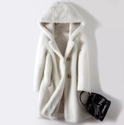 Women's Mid-Length Wool Hooded Coat - Elegant Commuter Style