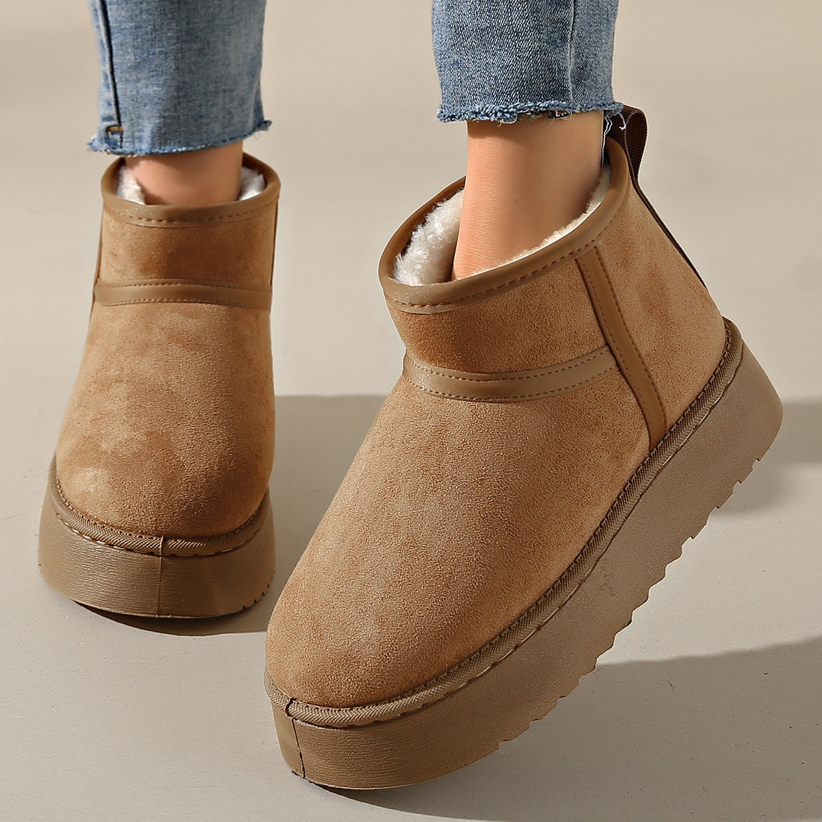 Women's Faux Fur Lined Suede Ankle Boots - Thick Sole Casual Footwear