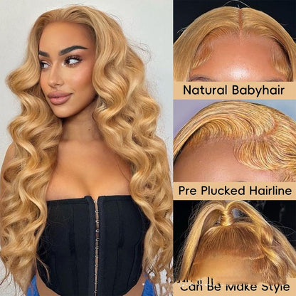 13x4 Lace Front Human Hair Wig - Color 27 Honey Blonde