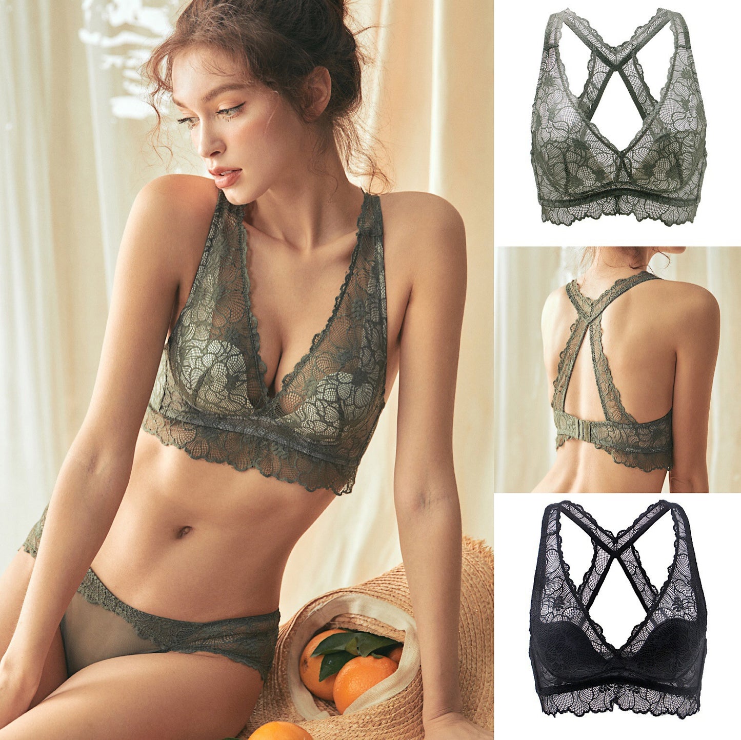 Lace Bra & Panty Set - 3/4 Cup Underwire Support Set