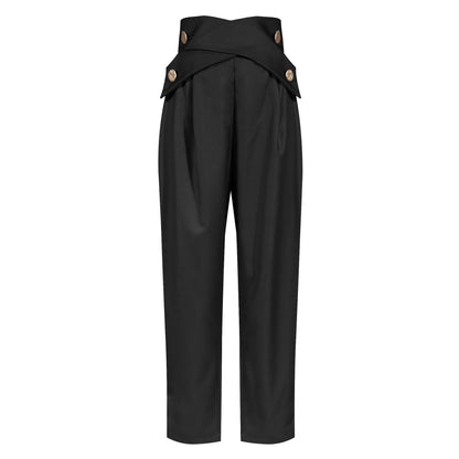 High Waist Cross Strap Radish Pants - Women's Tapered Leg Trousers with Belt