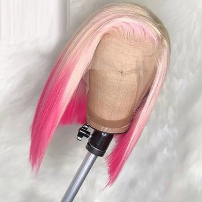 Gradient Front Lace Semi-Machine-Made High Quality Human Hair Wig - 130% Density Pink Blonde