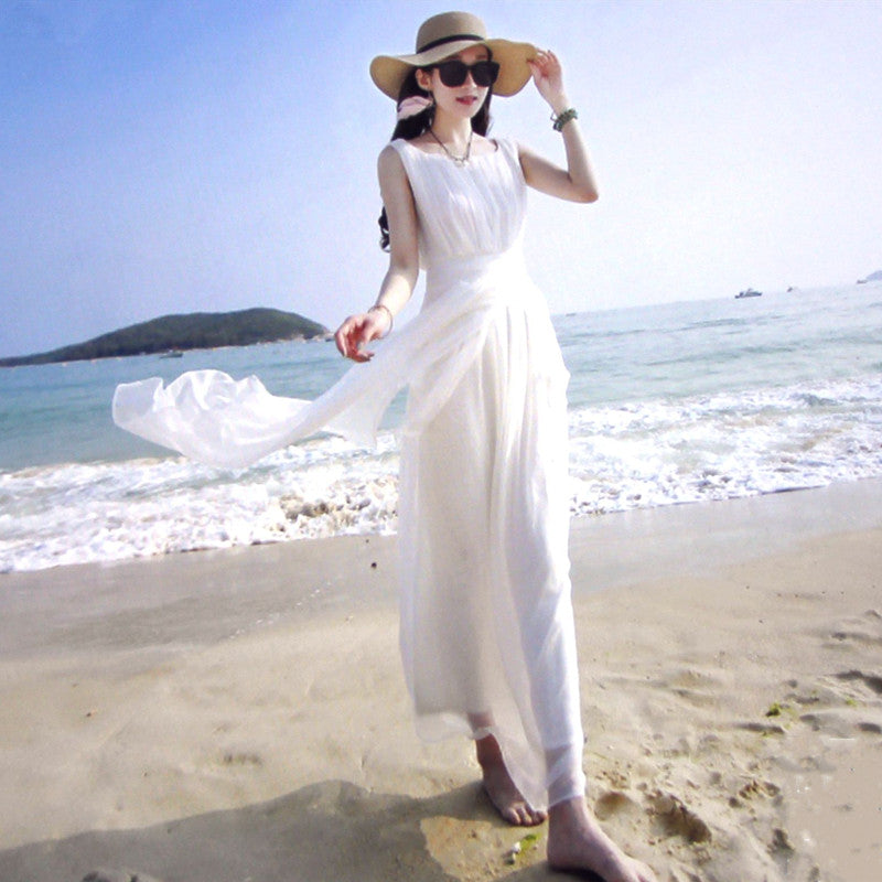 Premium Slim Fitting White Silk Long Dress - Elegant Maxi Gown