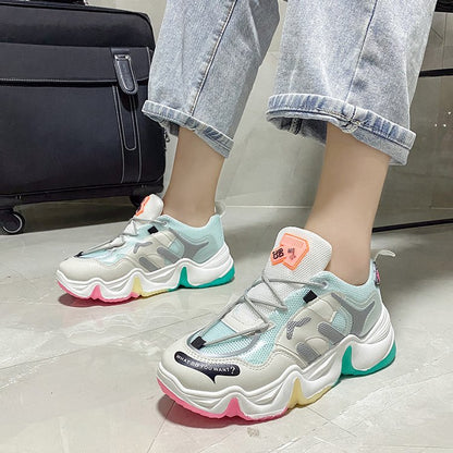 Women's Mesh Muffin Heel Sneakers | Lace-Up | Breathable | Round Toe | Sizes 35–40 | Orange, Blue, Grey