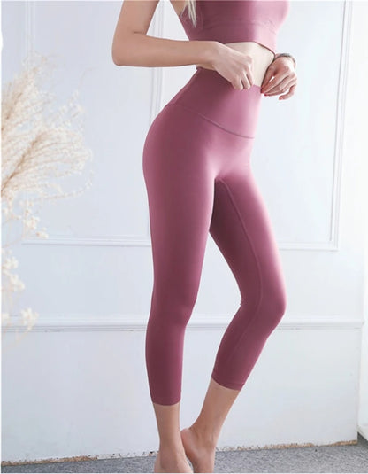 High-Waist Skinny Yoga Cropped Pants - Nylon Capri Leggings