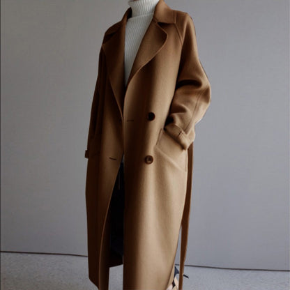 Women's Lapel Cashmere Coat - Classic Wool Blend Winter Outerwear