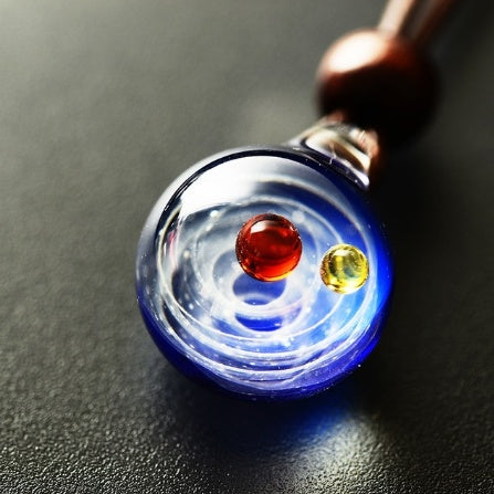 Cosmic Nebula Pendant Necklace - Blue Starry Sky Glass Sphere