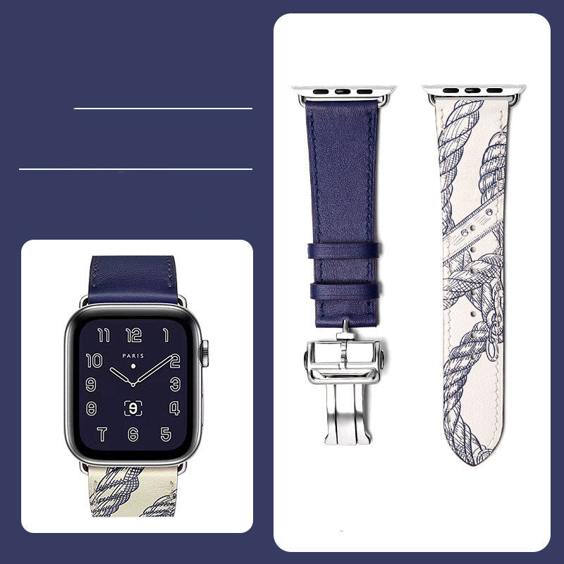 Premium Leather Smartwatch Strap with Butterfly Clasp - Hand-Stitched Band