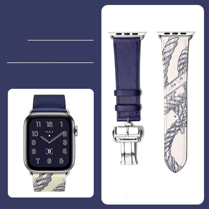 Premium Leather Smartwatch Strap with Butterfly Clasp - Hand-Stitched Band