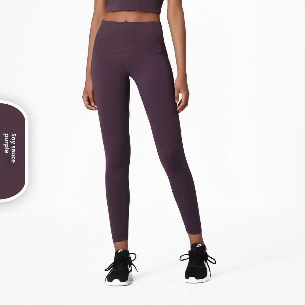 High-Waist Yoga Pants with Pockets - Women's Brushed Nylon Fitness Leggings
