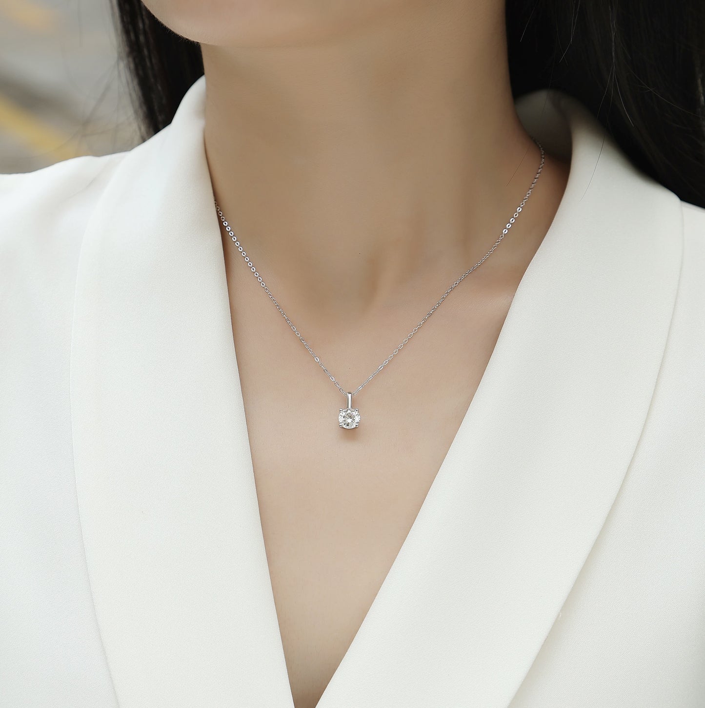 1 Carat Moissanite Necklace Pendant Set - S925 Silver with Platinum Plating