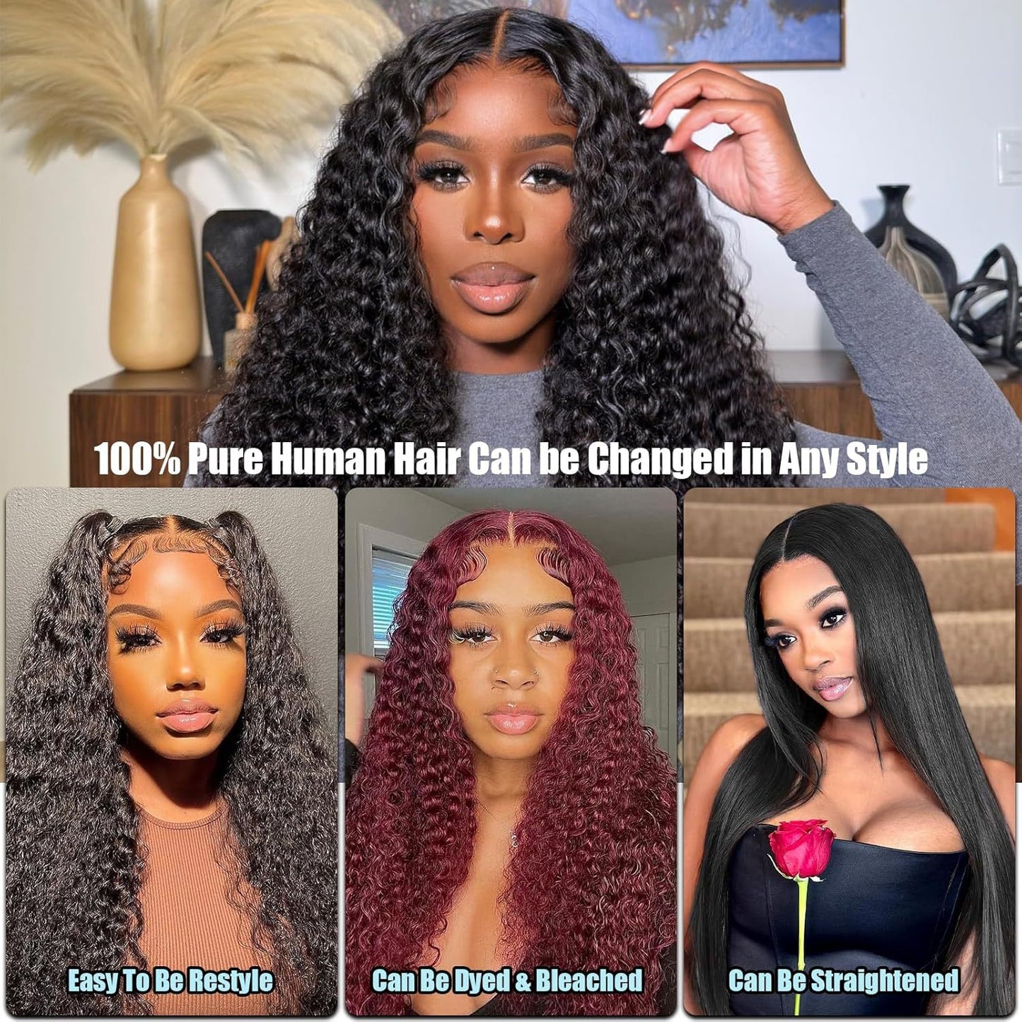 Deep Wave Human Hair Lace Front Wig - Hand-Woven Natural Style