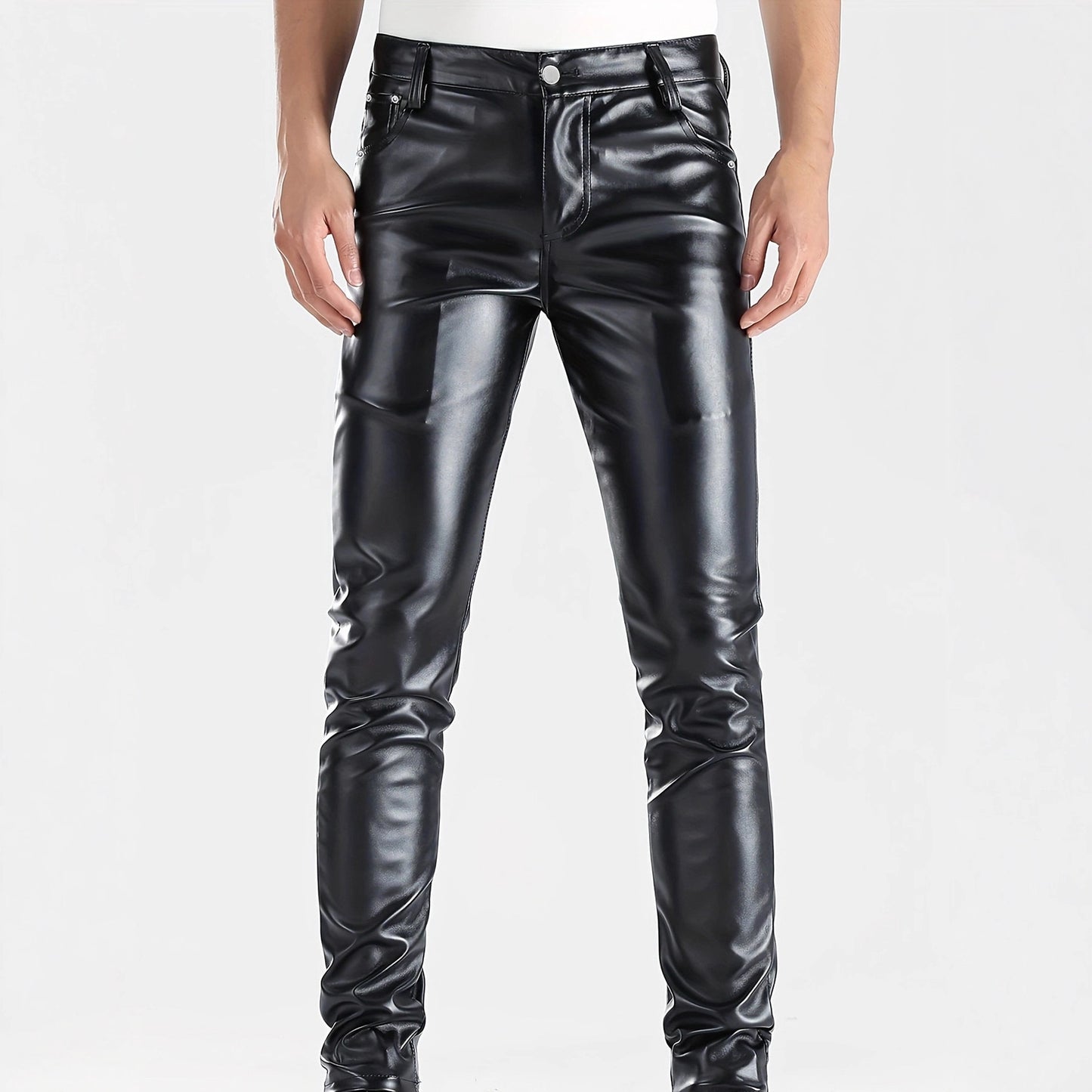 Men's Faux Leather Skinny Pants - Mid-Rise Slim Fit