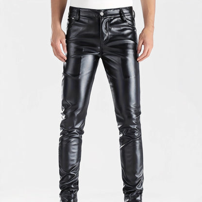 Men's Faux Leather Skinny Pants - Mid-Rise Slim Fit
