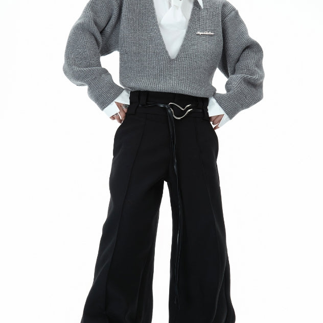 Men's Metal Strap Design Straight Trousers - Casual Pleated Pants
