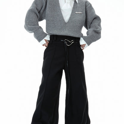 Men's Metal Strap Design Straight Trousers - Casual Pleated Pants