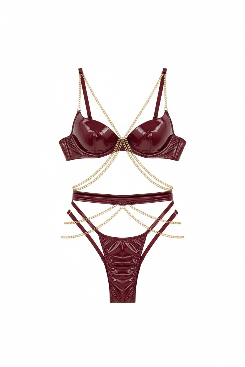 Women's Chain Strap Lingerie Set - Delicate Halter Top and Brief Set